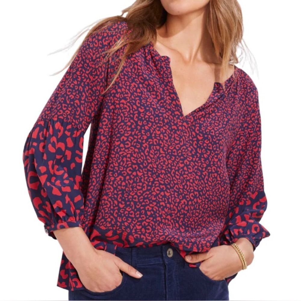 Vineyard Vines Stylish Women's Red and Blue Leopard Print Top NWOT